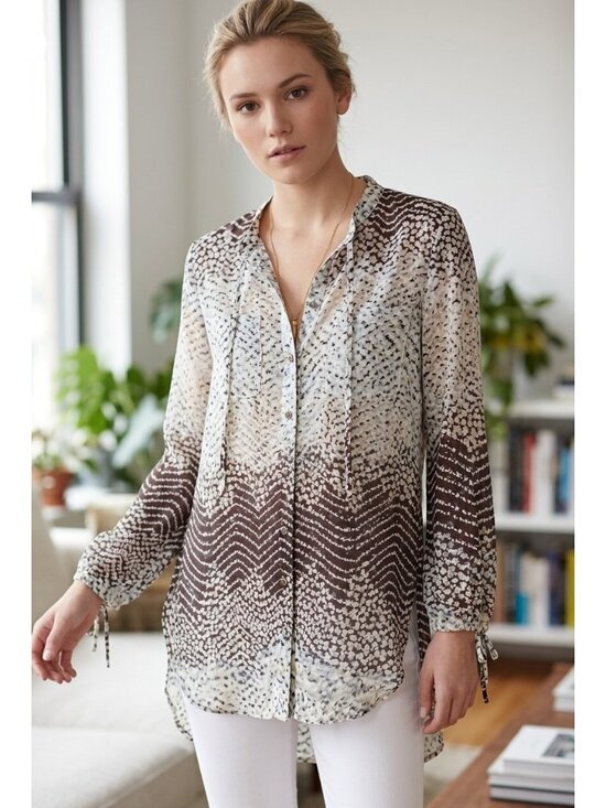 Joie Tops - JOIE ABSTRACT PRINT IVORY TIE NECK TUNIC